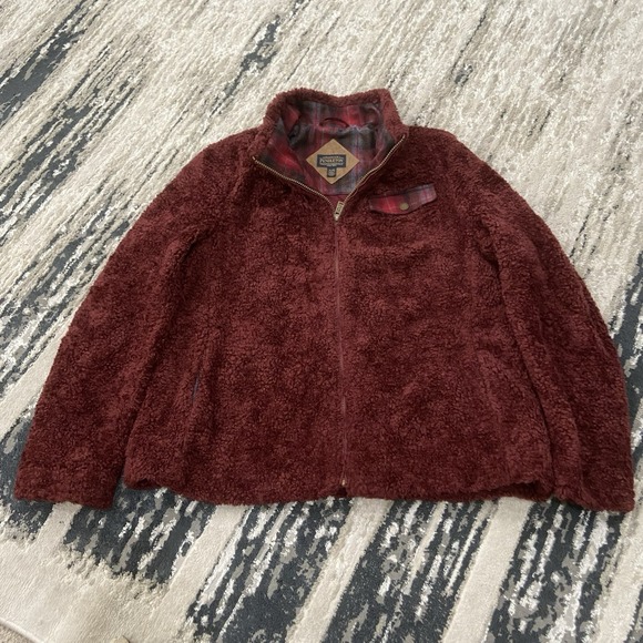 Pendleton Jackets & Blazers - Pendleton Womens Sz XL Maroon Fleece Jacket Full Zip Mock Lined Chest Pocket